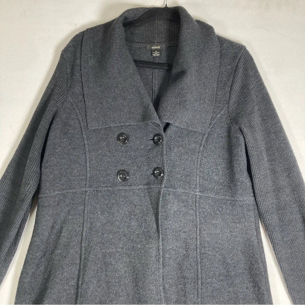 Alfani Charcoal Double-Breasted Pea Coat Merino Wool M Women’s Travel Cozy - Picture 10 of 13